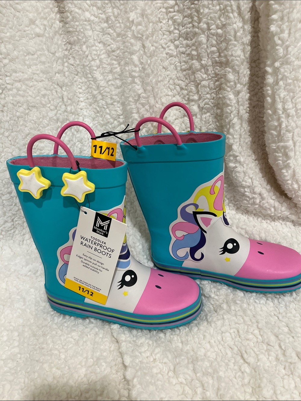 Girls Waterproof Unicorn Rain Boots - Teal & Pink